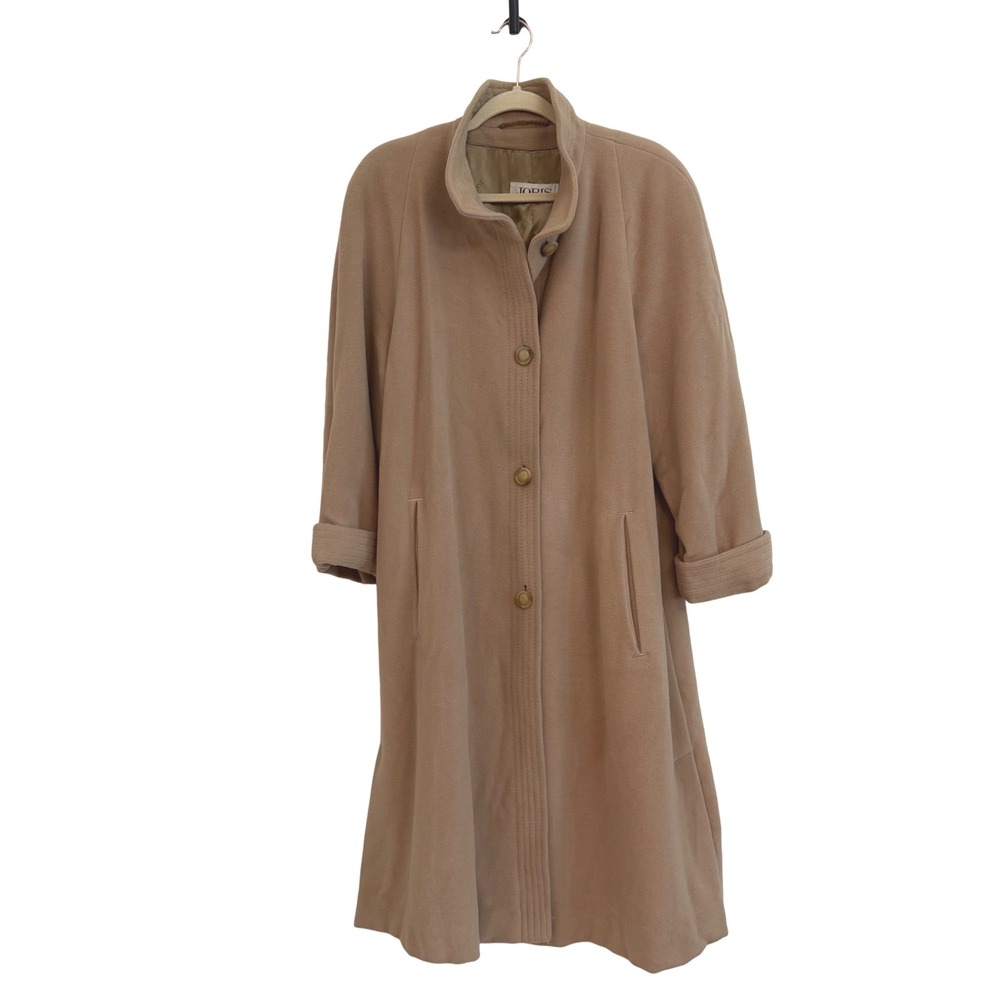 Jobis Camel Virgin Wool Angora Blend Long Funnel Neck Coat Tan Vintage 80's M